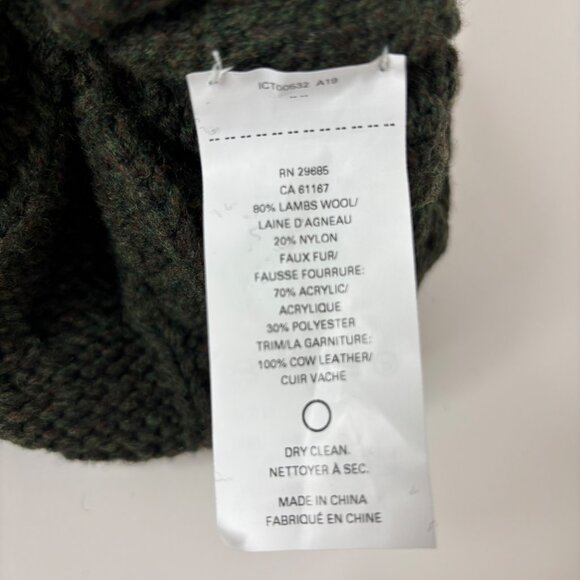 Pendleton Hat Wool Blend Cable Knit Beanie w/ Faux Fur Pom Pom O/S Olive Green - Picture 5 of 8